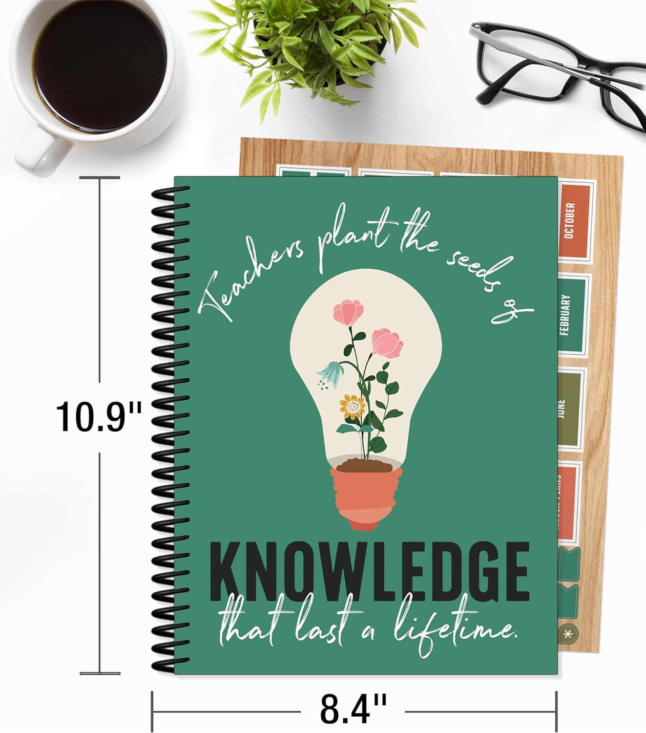 Carson Dellosa Grow Together Teacher Planner, 8" x 11" Green Spiral Bound Lesson Plan Book With Stickers, Checklist, Notes, Garden Theme School Supplies for Classroom Organization