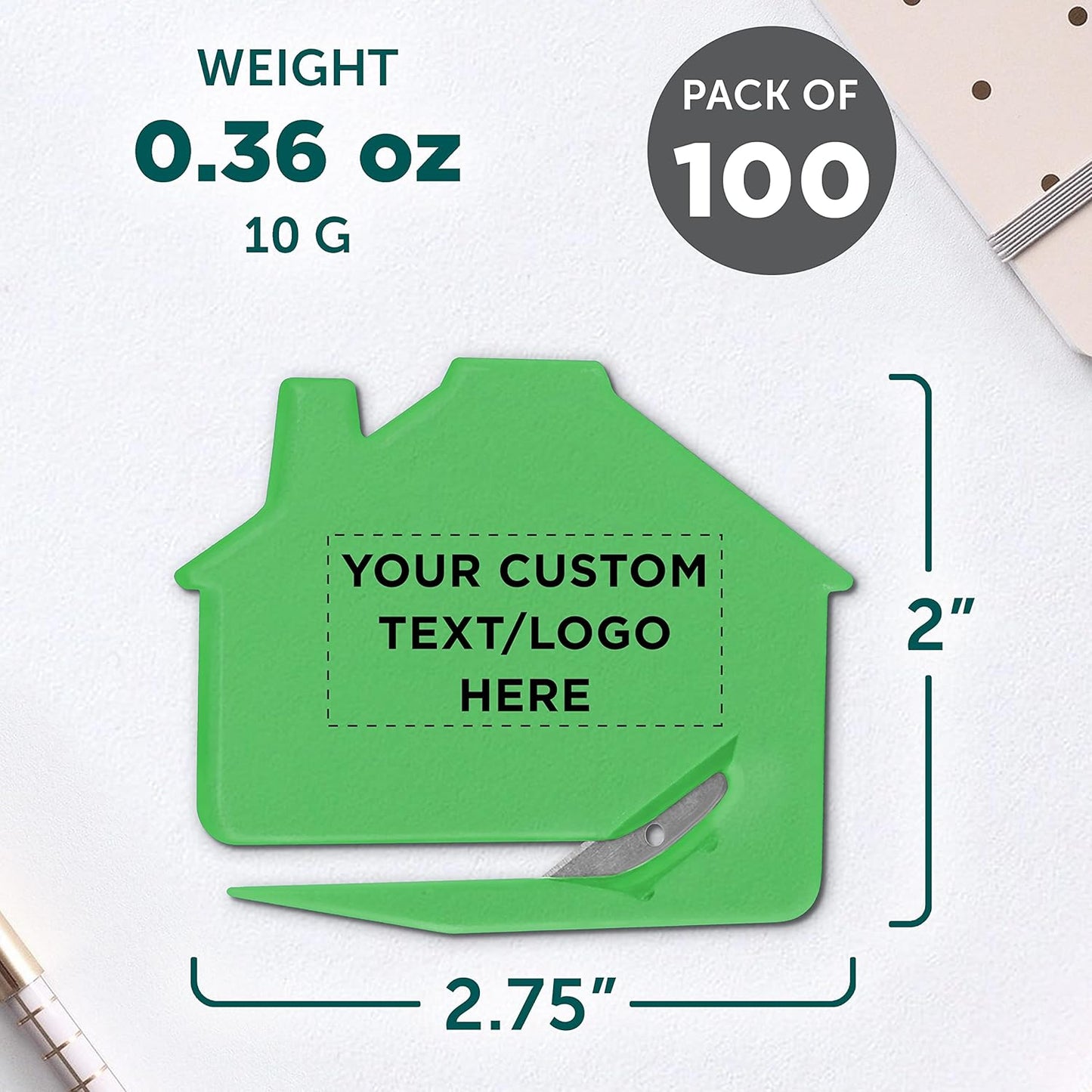 Custom House Letter Openers Set of 100, Personalized Bulk Pack - Perfect for Home or Office - TGreen