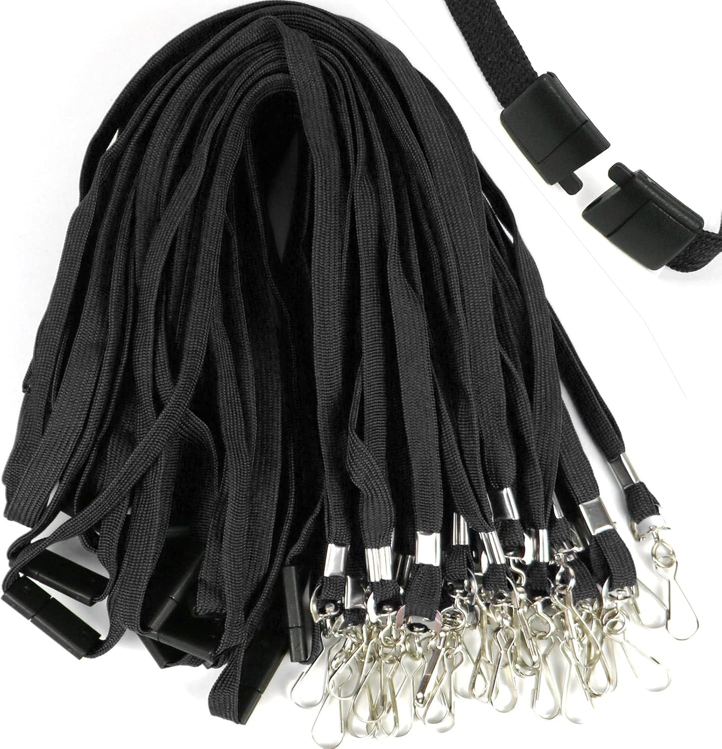 Safety Breakaway Lanyard with J-Hook Flat Lanyards for ID Badges Cruise Lanyard Bulk Preimum Lanyards for Women/Men Business Card NameTag Holder Lanyards Employee Students (Black, Breakaway 100 Pack)