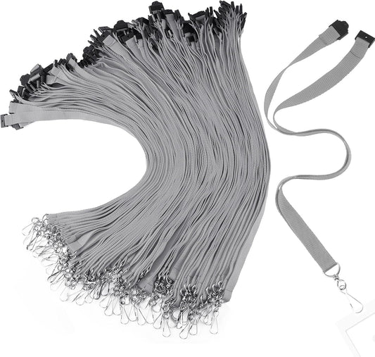 Patelai 60 Pcs Breakaway Lanyards with J Hook Bulk Flat for ID Badges Neck Badge Lanyards Card Nametag Holder Neck Straps (Gray)