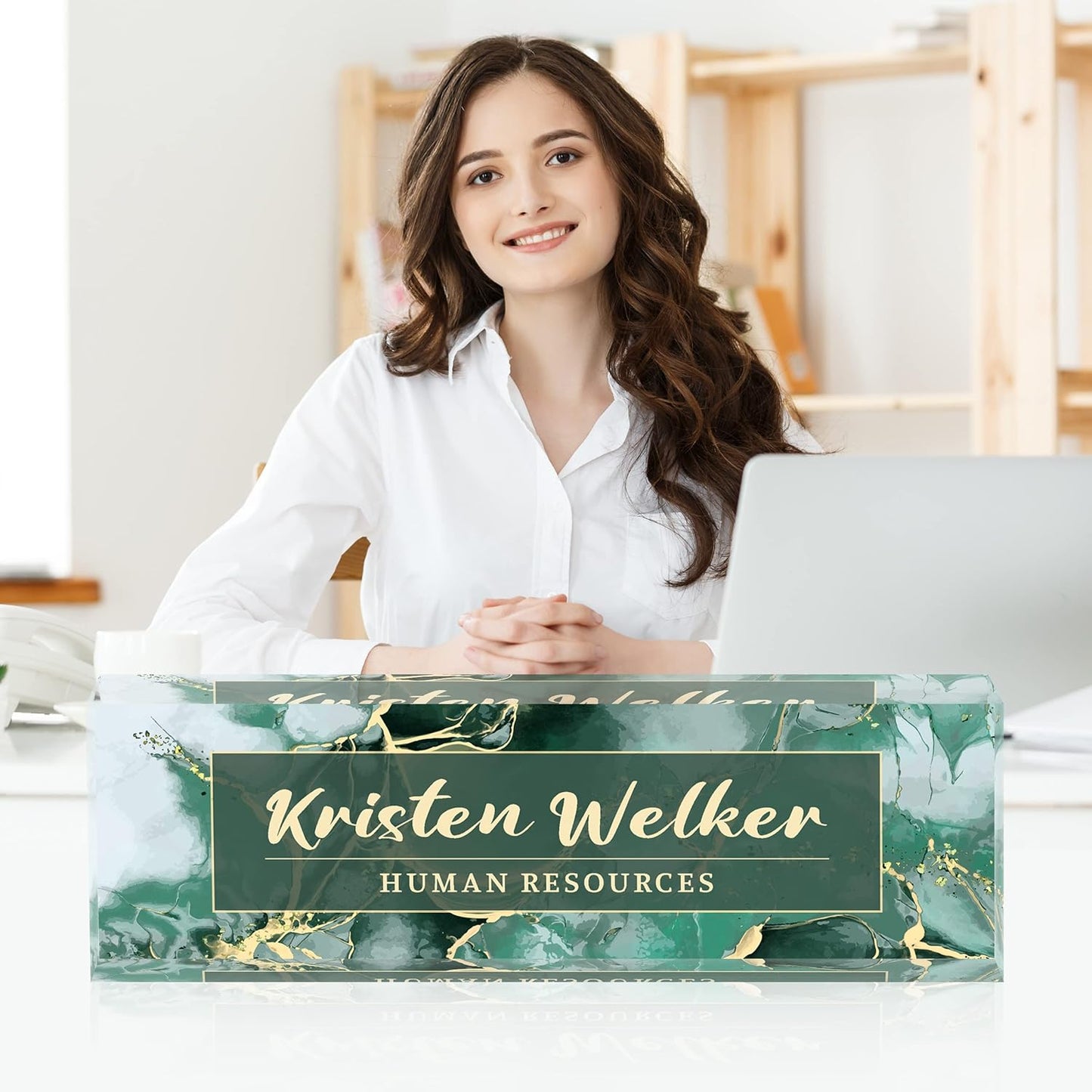 Office Desk Name Plate Personalized, Custom Name Plates for Desks, Name Plate Personalized for Office, Employee Appreciation Gifts (Green Marble2)
