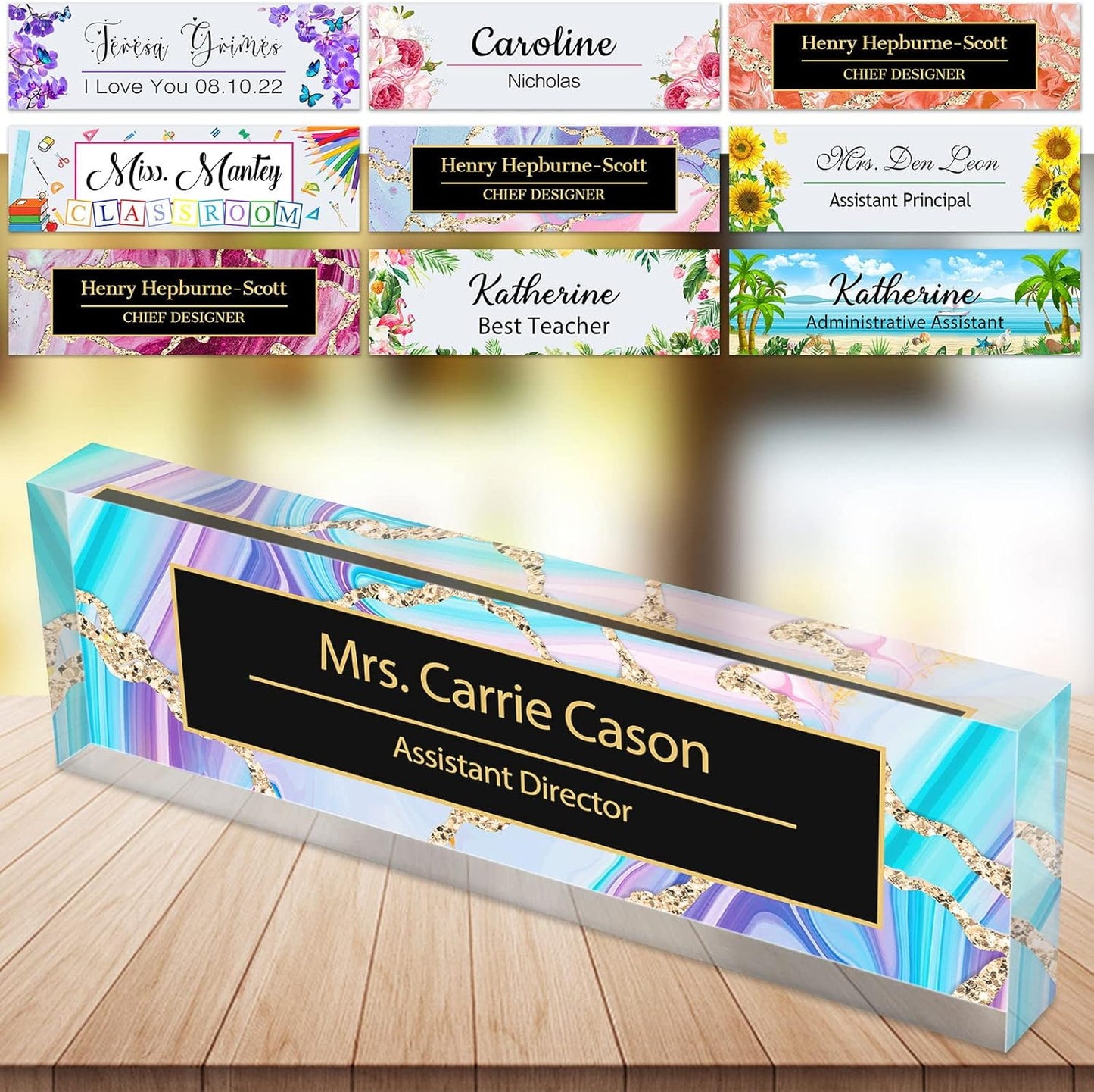 Desk Name Plate Personalized Custom Name Plaque sign for Desks Office Customized Desk Plate Acrylic Block Decor Gift 8x2.5 inch