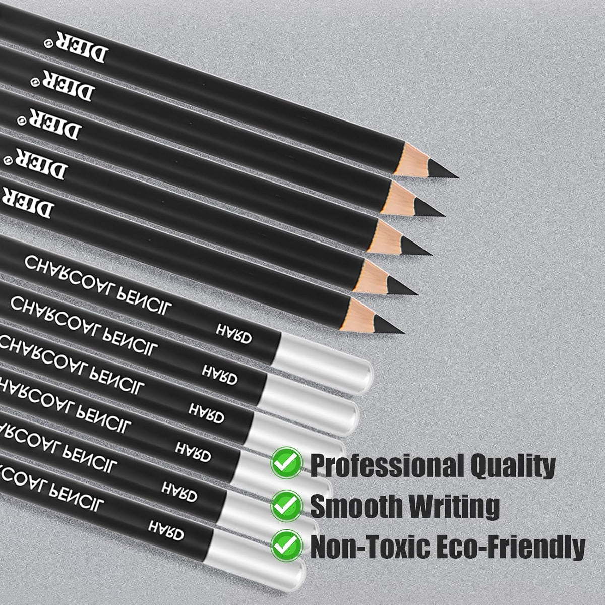 Geyoga 36 Pcs Professional Charcoal Pencils Soft, Medium and Hard for Drawing Charcoal Pencils for Sketching Shading Drawing Blending Portrait(Black, Medium)