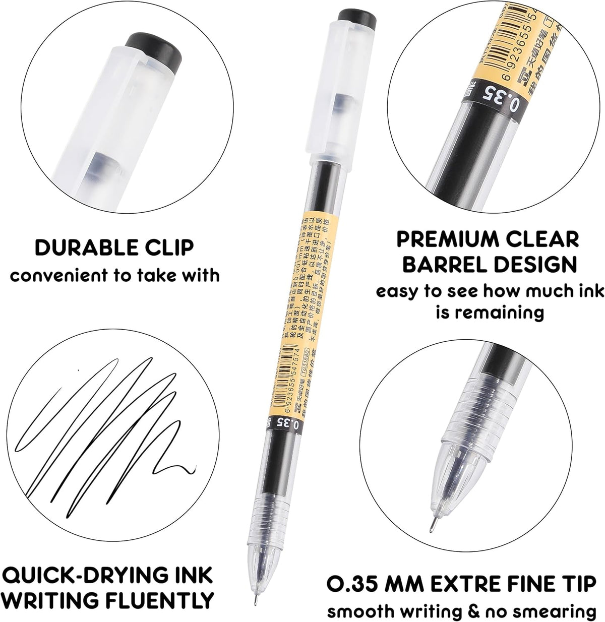 RIANCY Black Gel Ink Pens, 0.35mm Extra Fine Point Tip Smooth Writing Rollerball Pens, Japanese Style No Smudge Ballpoint Pen, Quick Drying for Journaling Office School Stationery Supplies 24pcs