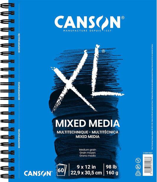Canson XL Series Mixed Media Pad, Side Wire, 9x12 inches, 60 Sheets – Heavyweight Art Paper for Watercolor, Gouache, Marker, Painting, Drawing, Sketching