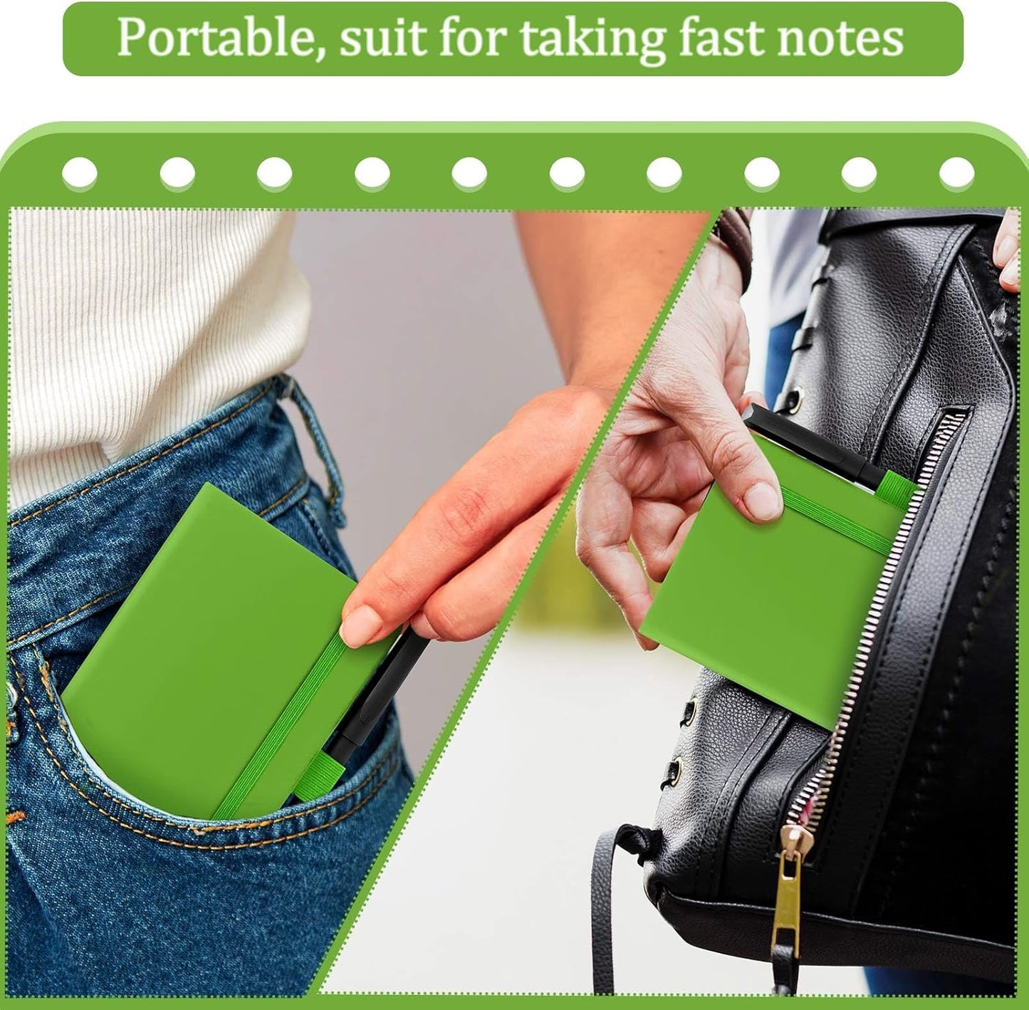 Laumoi 36 Sets Pocket Notebook Journals with Pens A6 Cute Small Journal Notebook Ruled Lined Mini Notepad Hardcover Executive Notebooks Set with Pen Holder for School Office, 3.7 x 5.7 Inch (Green)