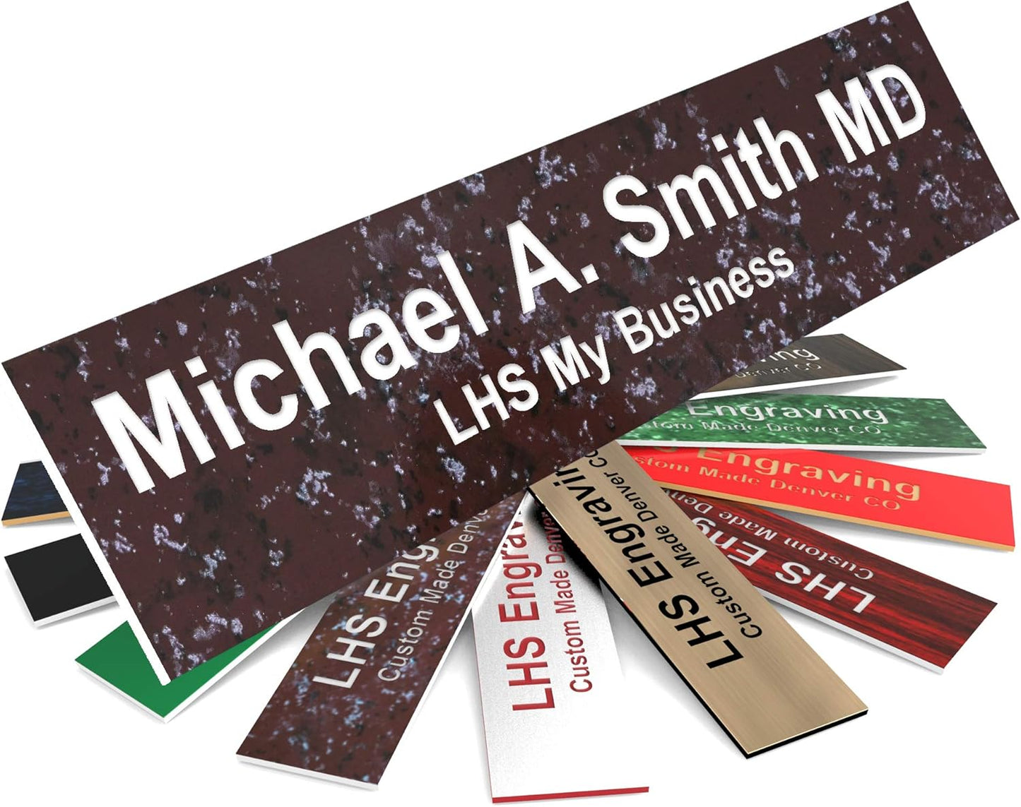 Engraved Name Plates for Door Sign Personalized Cranberry Marble Pattern Plastic Plaque with White Letters - Made in USA 2x12 S5