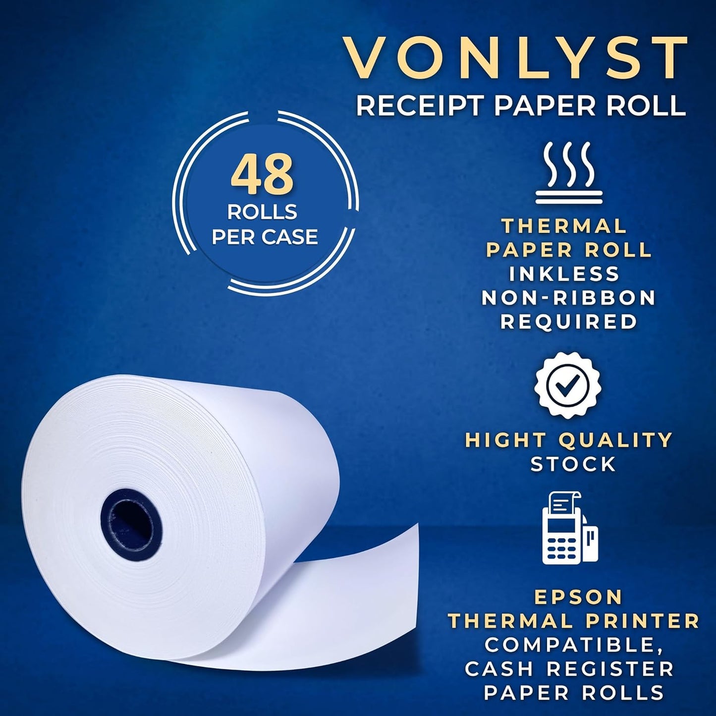 3 1/8 x 230 Thermal Paper Receipt Roll for Epson Printer (Pack 48 rolls)