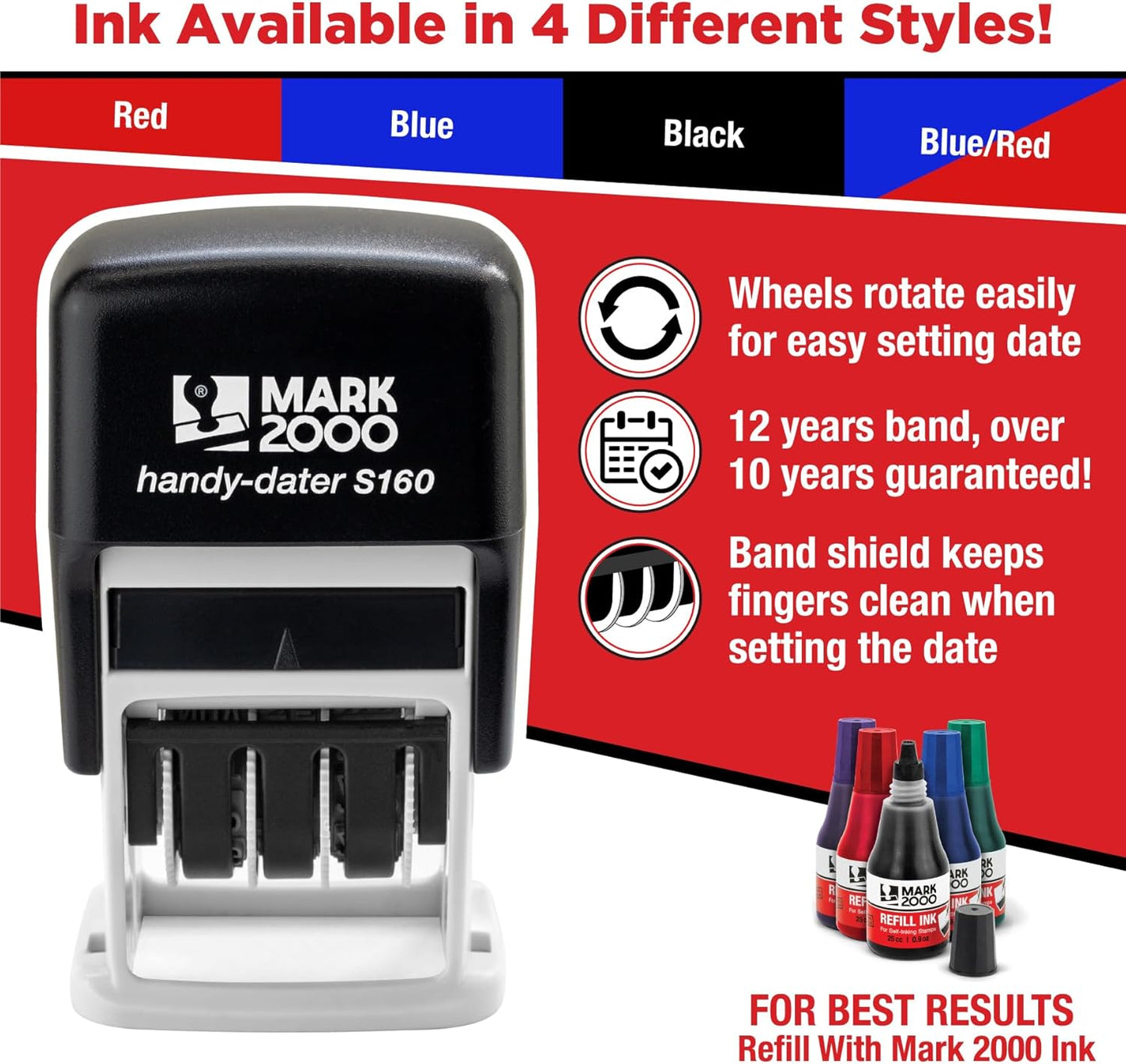 Mark 2000 Self-Inking Rubber Date Office Stamp with Scanned Phrase & Date - Blue Ink (Handy-Dater S160), 12-Year Band