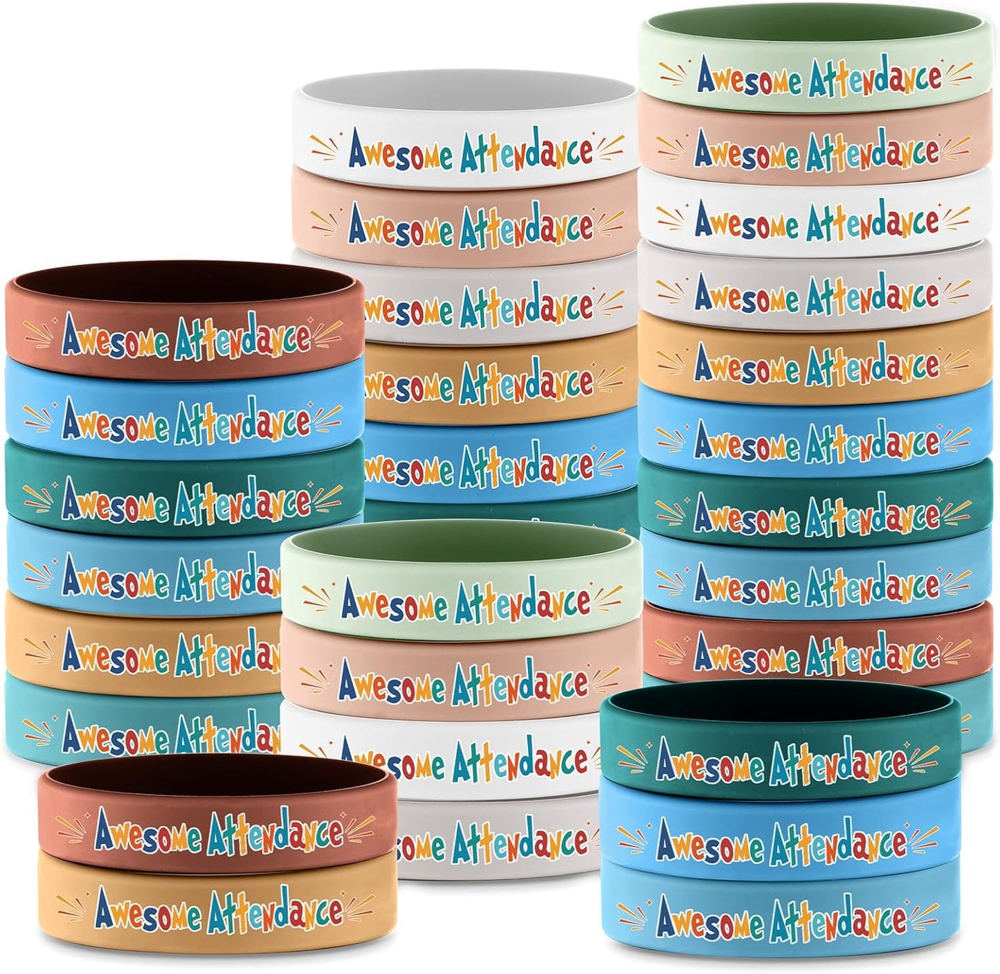30 Pcs Awesome Attendance Wristbands for Students, Perfect Attendance Awards for Classroom Prizes, Unisex Stretch Silicone Motivational Wristbands for Student from Teacher Classroom Prizes
