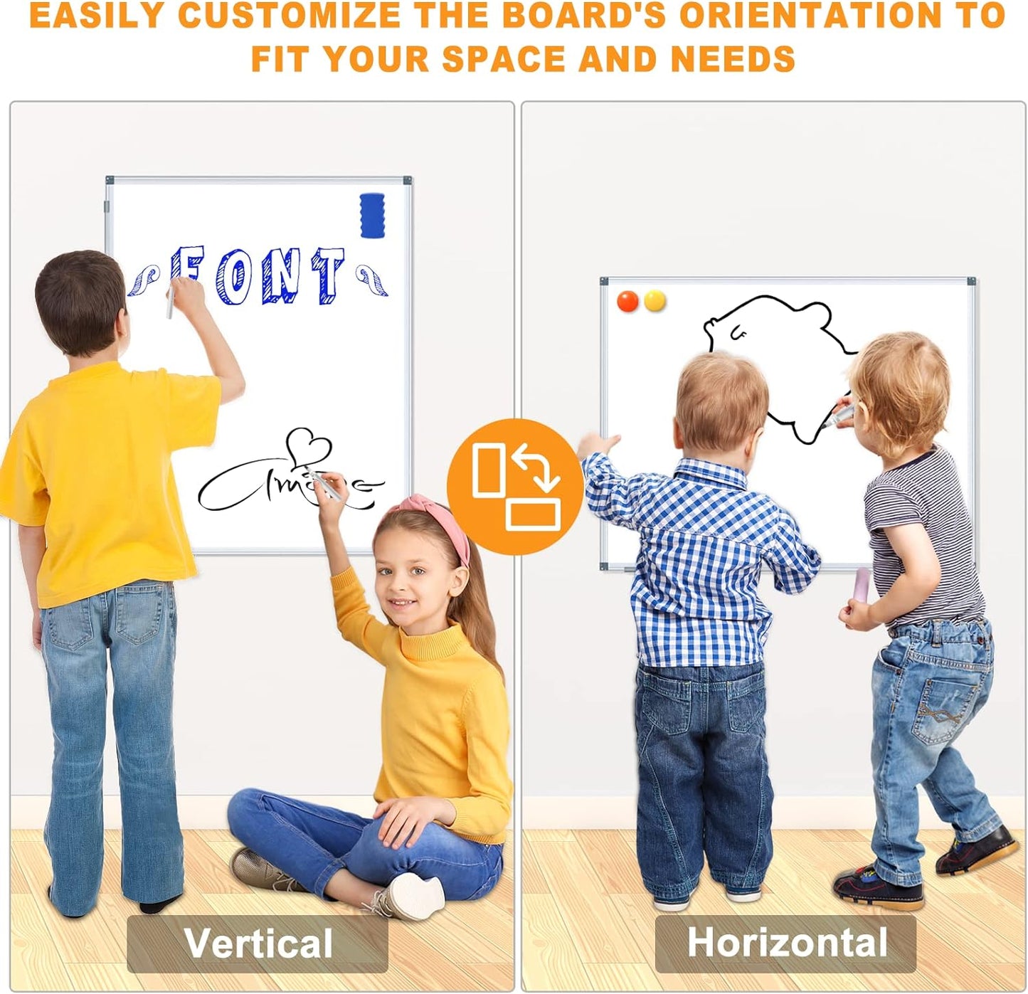 H-Qprobd Magnetic Whiteboard 24" x 18" Dry Erase White Board for Wall, Hanging Mounted Whiteboard with Aluminum Marker Tray