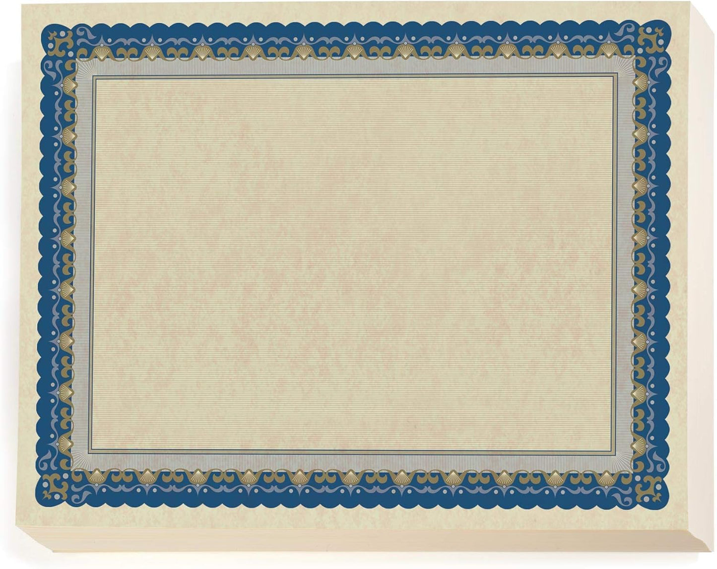PaperDirect Pageantry Standard Certificate Paper, Blue and Gold Border, 8.5 x 11 Inch, 28lb Parchment Certificates and Awards Paper, 100 Count, for School, Work, Diplomas & Award Certificates