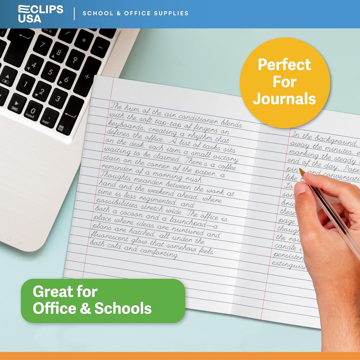 E-CLIPS USA Non Spiral Notebook, 1 Subject, College Ruled Notebook, Journal Notebook, Notebooks Bulk, School Supplies, Perforated Edges, 6 Colors, 70 Sheets (48, College Ruled)