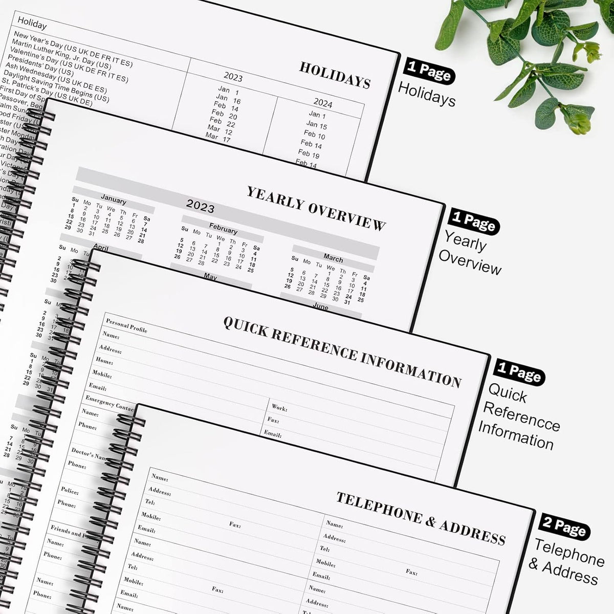 Planner Undated, Asten Daily Planner Agenda with To Do List, Hourly Schedules for Women and Men, Spiral Appointment Book with Elastic Closure, Inner Pocket 8.5" x 11" (Black)