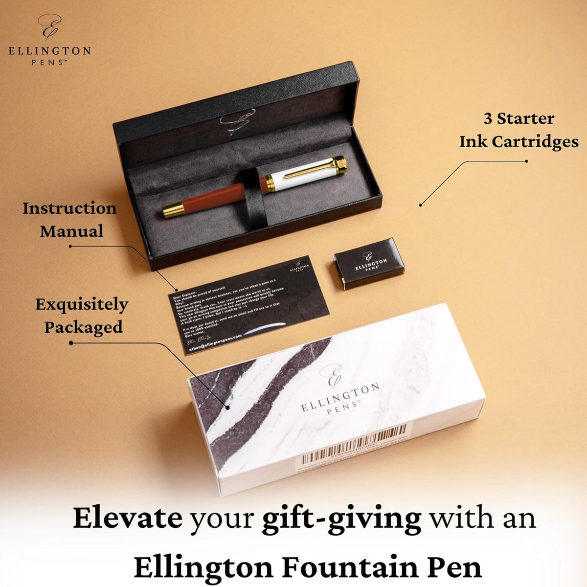 Luxury Fountain Pen Set- Fountain Pens for Writing - Smooth Fine Nib - Includes Refillable Ink Converter, 3 Ink Cartridges [Black & Blue], Gift Box - Elegant Calligraphy