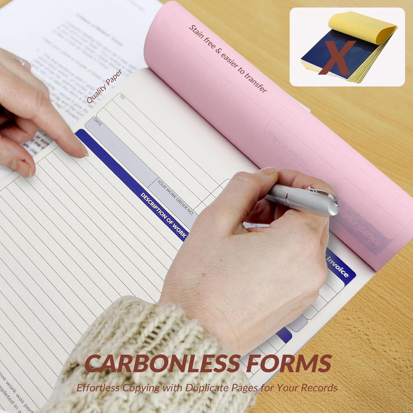 Large Contractor Invoice Book, Invoice Receipt Book for Small Business, 3 Part Carbonless Work Order Estimate Forms, 8x11 in, 50 Sets