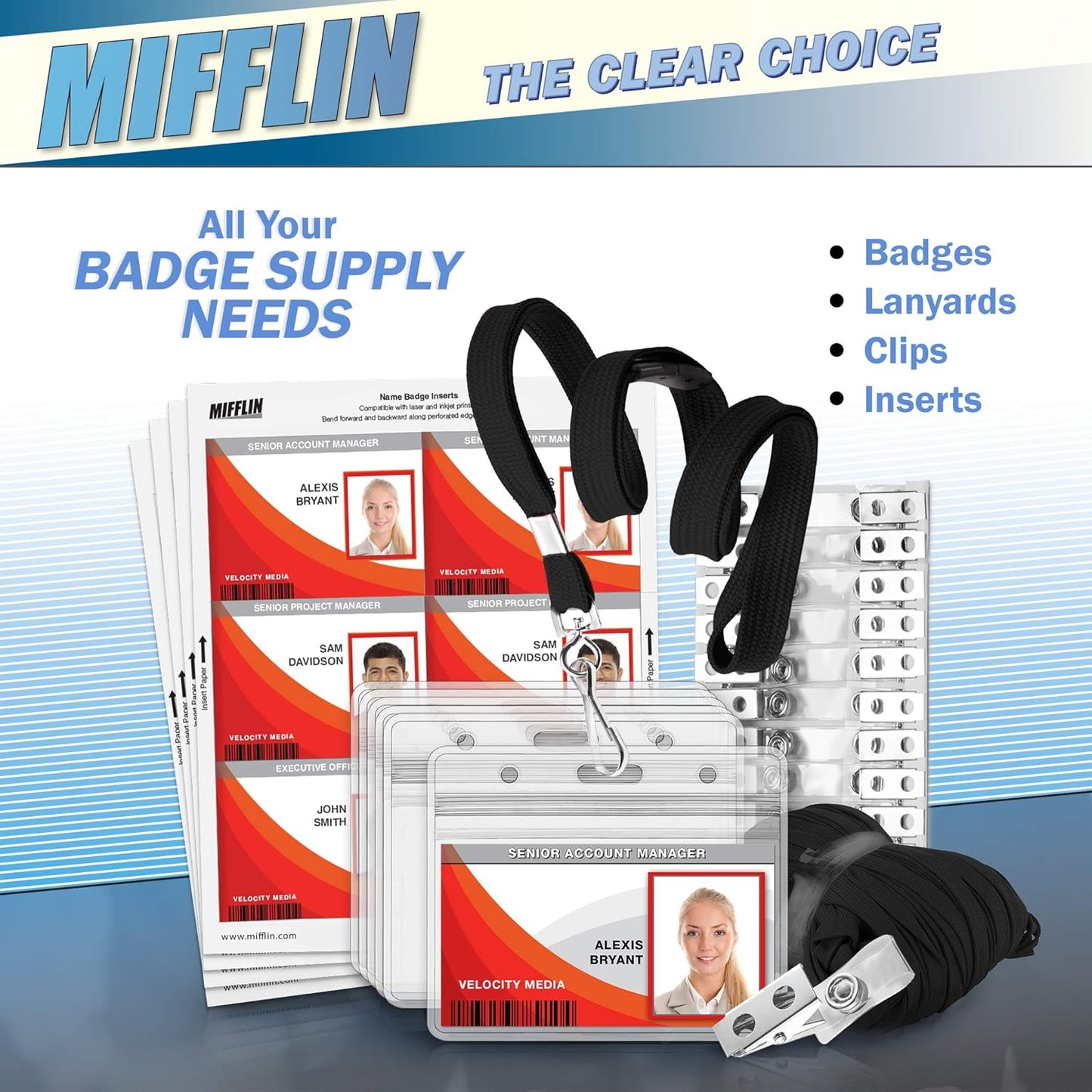 MIFFLIN-USA Flat Breakaway Safety Lanyard for ID Badges (Black, 36 Inch, 100 Pack), Soft Woven Neck Line