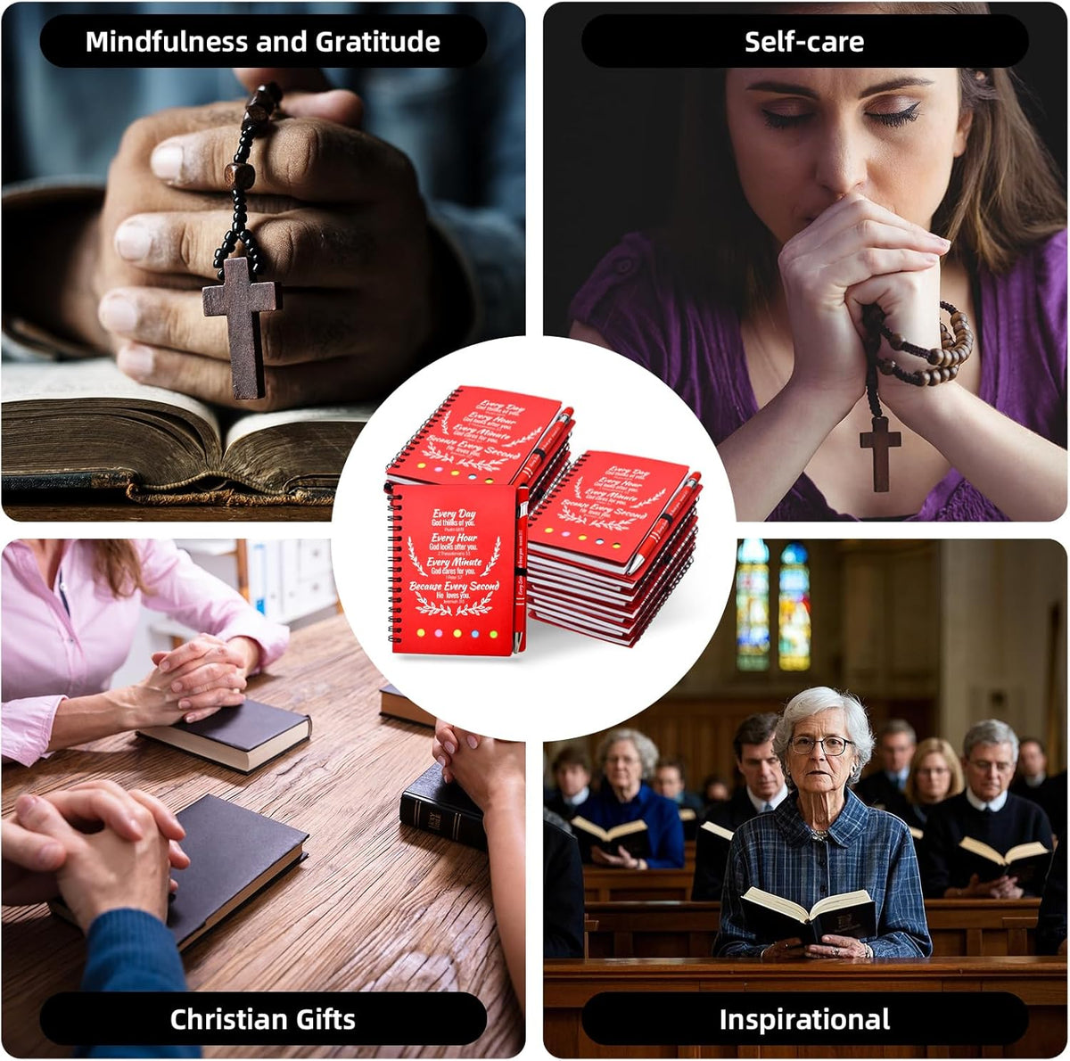 100 Pcs Bulk Fathers Day Christian Gifts Prayer Journal for Woman - 50 Set Religious Notepad with Christian Pen - Bible Notebook - Church Gifts for Inspirational, Bible Study, Devotions ( Red )