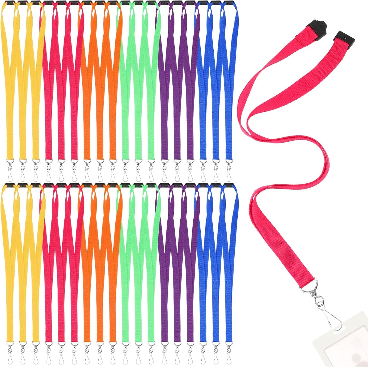 Patelai 60 Pcs Breakaway Lanyards with J Hook Bulk Flat for ID Badges Neck Badge Lanyards Card Nametag Holder Neck Straps (Multi Colors)