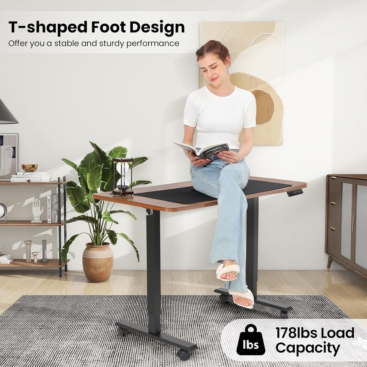 Electric Standing Desk 55 x 24 Inches Adjustable Height Ergonomic Sit Stand Up Desk Curved for Home Office Computer Workstation with 2 USB Ports 3 Power Outlets Memory Preset Wheels, White