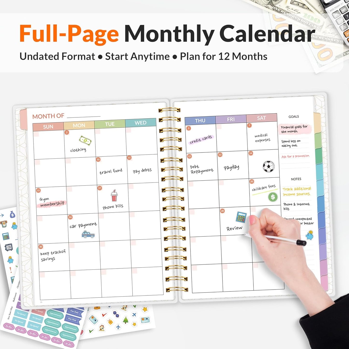 SUNEE Budget Planner - Deluxe Monthly Budget Book with 12-Pockets for Bill Organizer, Undated 12 Month Expense Tracker Notebook & Account Book B5 Size (8" x 10") to Manage Your Finance Planner, Pink