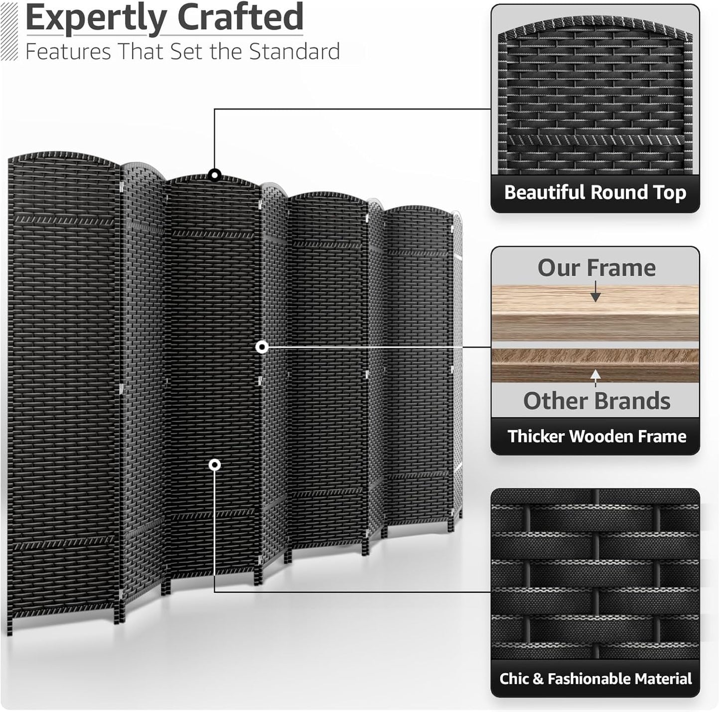 Sorbus 8 Panel Room Divider 6 ft. Tall - Privacy Screen, Extra Wide Double Hinged Panels, Mesh Hand-Woven Design, Partition Room Dividers and Folding Privacy Screens, Wall Divider for Room Separation
