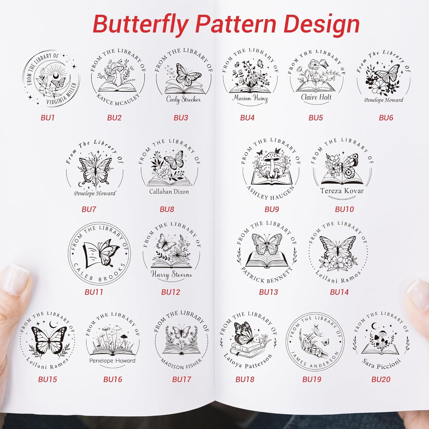 Book Embosser Personalized Butterfly Series – 20 Delicate Nature Designs, Custom Book Stamp for Feminine Gifts and Personal Libraries