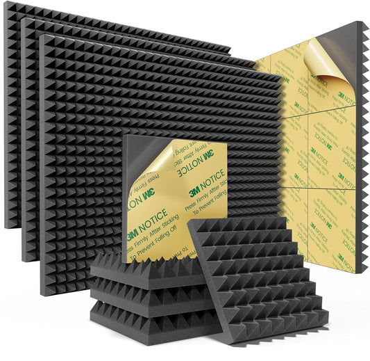 Sonicism Sound Proof Foam Panels for Walls Self-Adhesive Pyramid 48 Pack,2"X12"X12" Acoustic Panels,High Density Soundproof Wall Panels Fast Expand,Sound Absorption and Decoration,Black