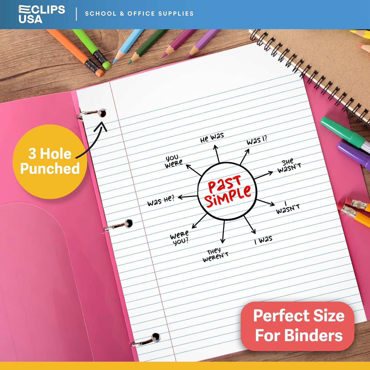 Notebook Paper, College Ruled Loose Leaf Paper (12 Pack), Filler Paper, 10.5” x 8”, Filler Paper, 200 Sheets Per Pack, 60 gsm (12 Pack)