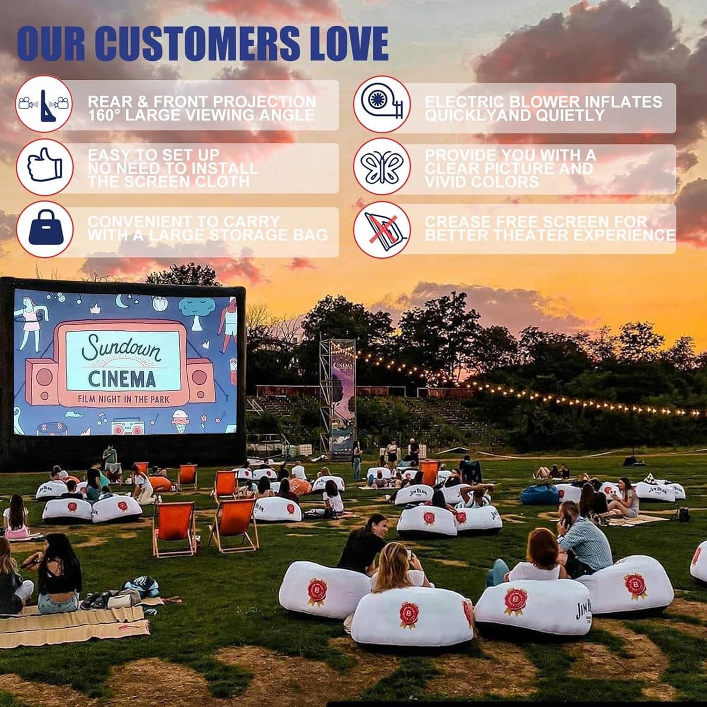Inflatable Projector Screen - 16FT Outdoor Movie Screen Blow Up for Movie Parties Backyard Outside with Air Blower and Carry Bag, Front and Rear Projection