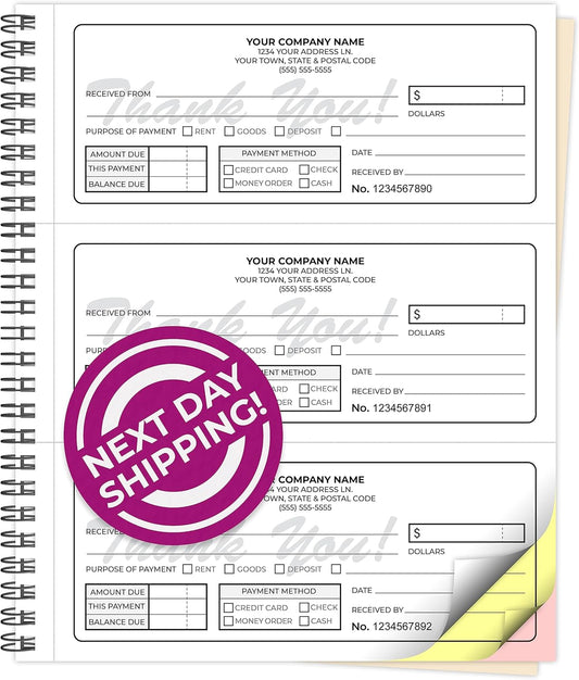 Custom 8.5" x 7" (3 Per Page) Carbonless NCR Books in 3-Part Triplicate Invoices, Receipts, Work Orders, Sales Orders, Purchase Orders, Estimates, Quote Forms with Your Company/Business Name (96 Sets)