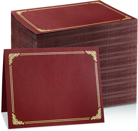 gisgfim 100Pcs Certificate Holders Diploma Covers Single Sided Gold Foil Border Award Certificate Covers for Letter Size 8.5x11 Certificates Cardstock Document Papers Storage Organizer (Maroon)
