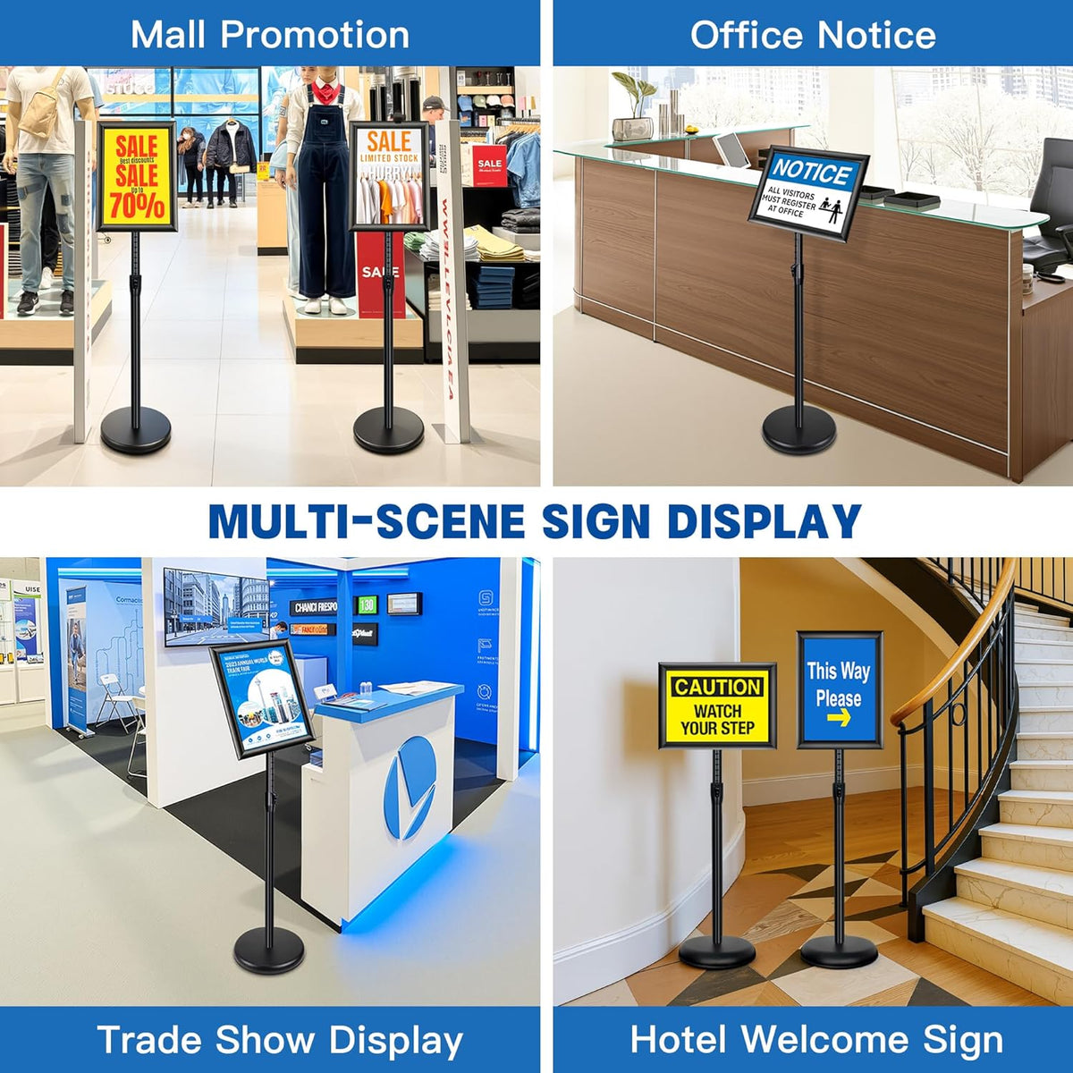 6Pack Sign Holder Stand - 8.5x11 Inch Adjustable Floor Standing Sign Stand for Display, Pedestal Poster Stand for Vertical & Horizontal View, Indoor & Outdoor Use for Business & Store - Black