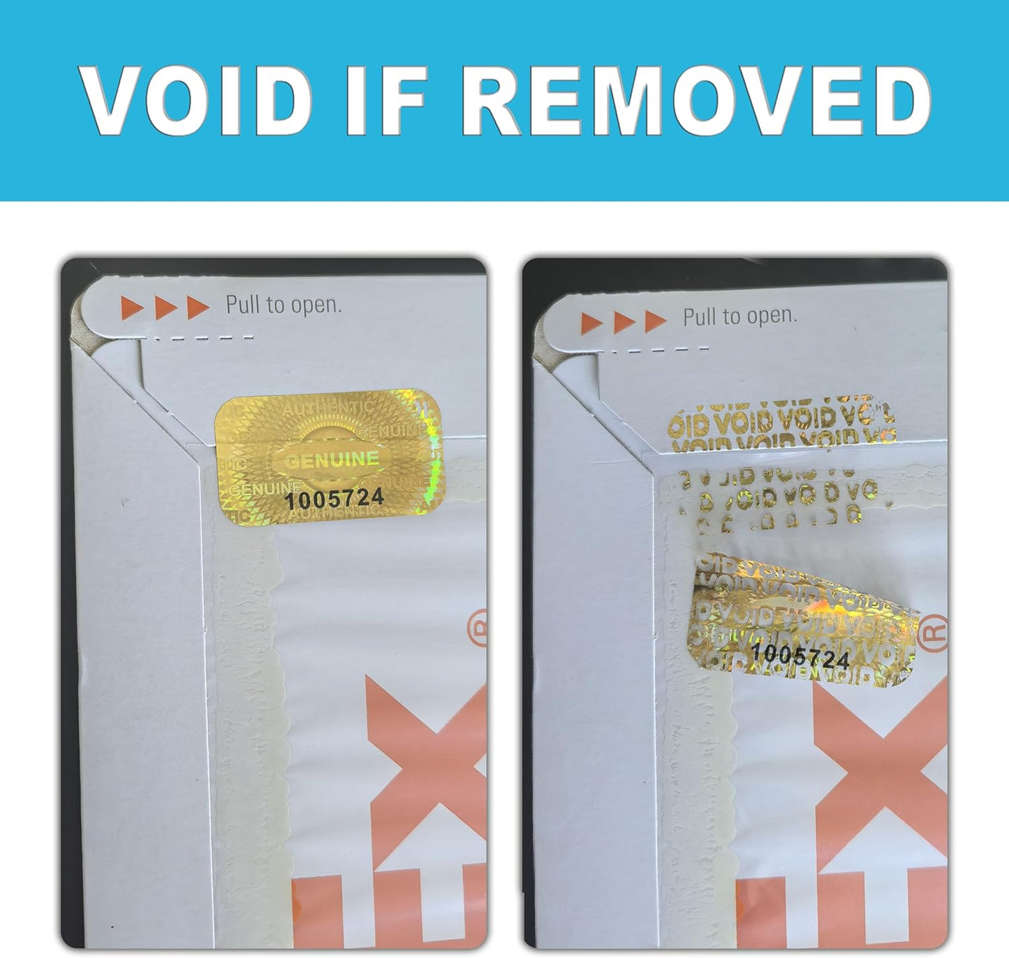 1200 pcs Hologram Tamper Proof Sticker, Security Tamper evident Label, Genuine Authentic Warranty Void Seal Labels with Unique Serial Number (1.2X0.68 inch,Glod)