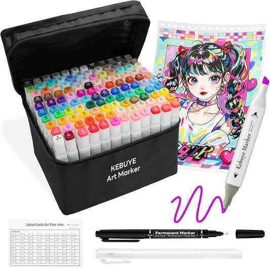 Alcohol Based Markers Art Set - 120 Color Professional Double Sided Marker for Artist, Markers for Adult Coloring Books No Bleeding - Dual Tip Color Pen for Drawing Blending Illustration Card Making