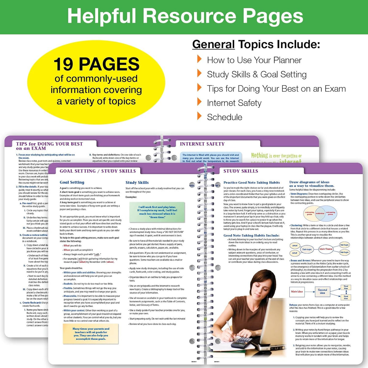 Global Datebooks Dated Middle School or High School Student Planner for Academic Year 2025-2026 Includes Ruler/Bookmark and Planning Stickers (Matrix Style - 8.5"x11" - Spectrum)