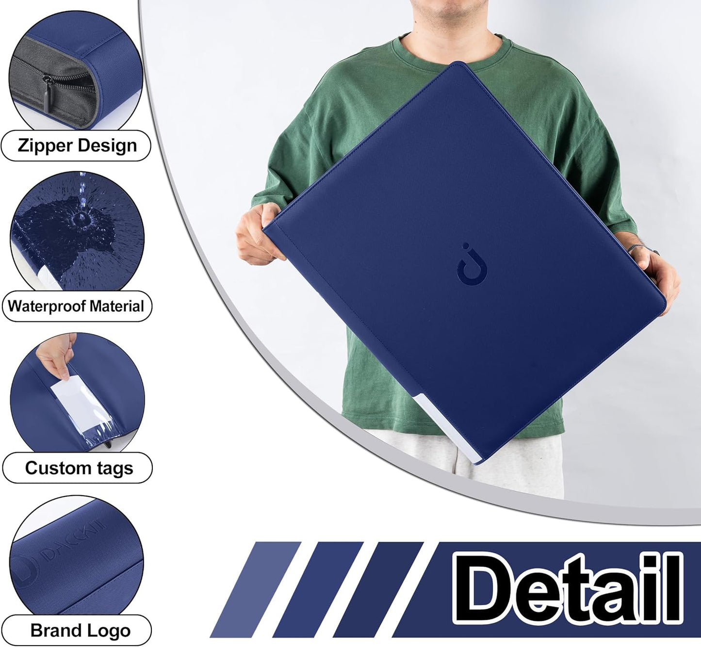 Premium Card Binder 16 Pocket - Fits 1600 Cards，4X4 Ringless Card Album with Sleeves for Trading Cards & Sports Cards（Model C，Classic Navy Blue）