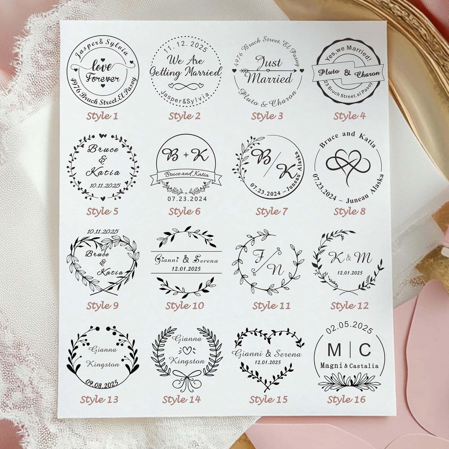 Personalized Wedding Embosser Stamp， Custom Book Business Card Paper Document Notebook, Self Inking Stamp，Book Lover Gifts，Christmas Gifts (Style16)