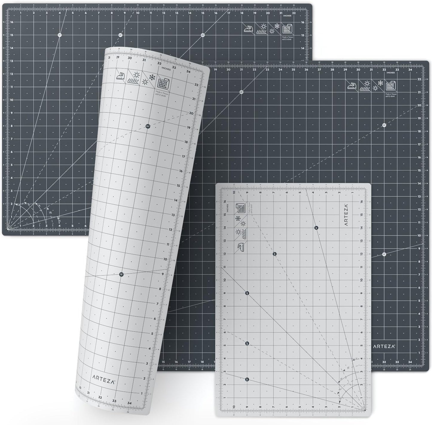 Arteza Self Healing Rotary Cutting Mat, 12"x18" with Grid & Non Slip Surface for Fabric, Paper, Vinyl, Plastic, Eco Friendly, Durable & Flexible, Great for Crafts, Quilting, Sewing, Scrapbooking