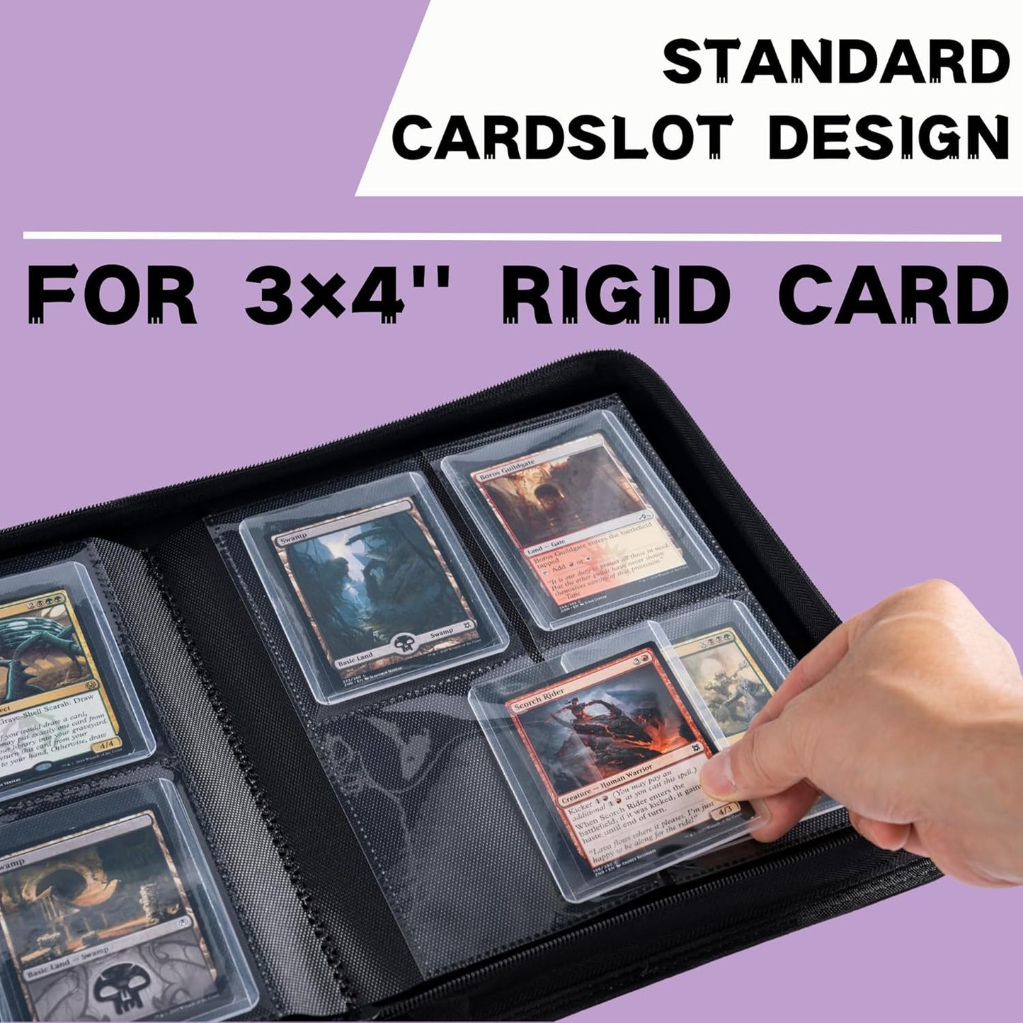 Toploader Binder, Holds 128+ Toploaders, 4 Pocket Top Loader Card Storage Case, Double-Sided Pockets for trading card in 3 x 4'' Toploaders (Light Purple)