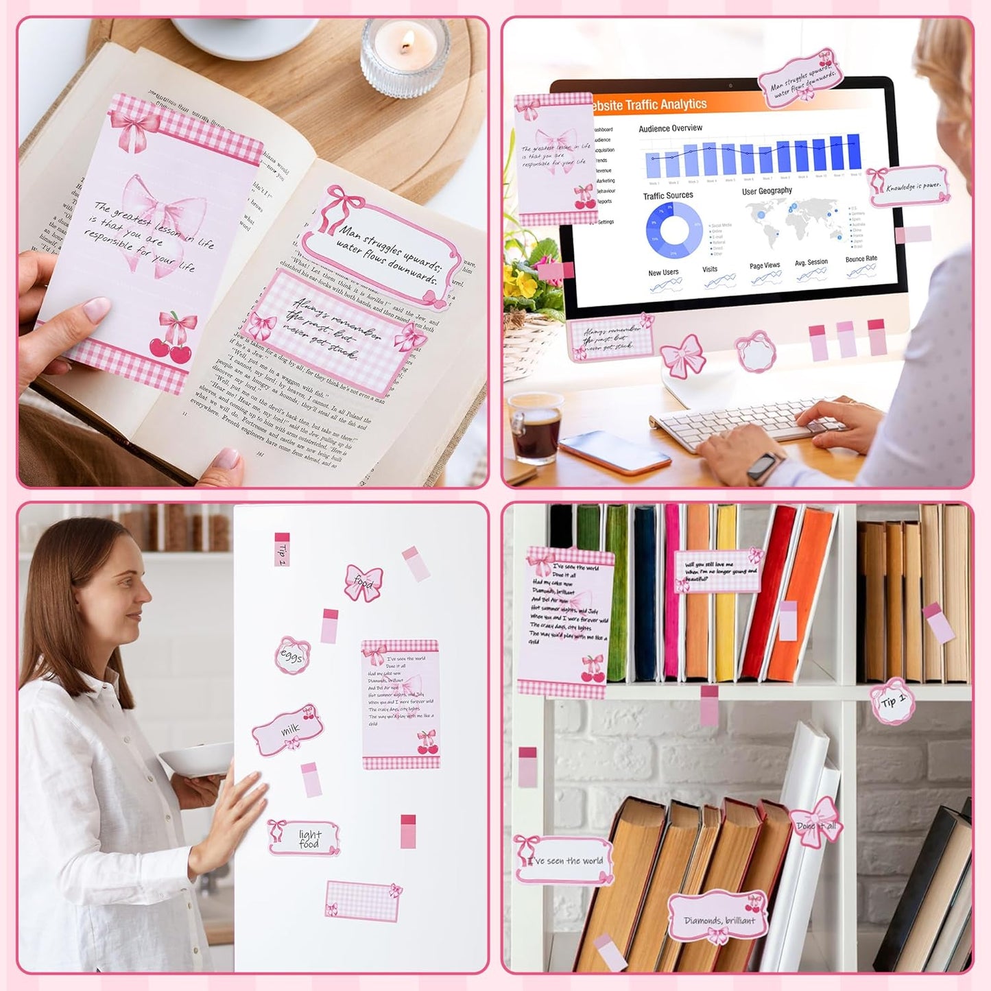 Xqumoi Coquette Pink Bow Sticky Notes Set - I’m Just A Girl Self-Stick Note Pads Bowknot Notepads Writing Memo Pad Page Marker Bookmarker Preppy Girly Stuff Back to School Office Supplies Gift