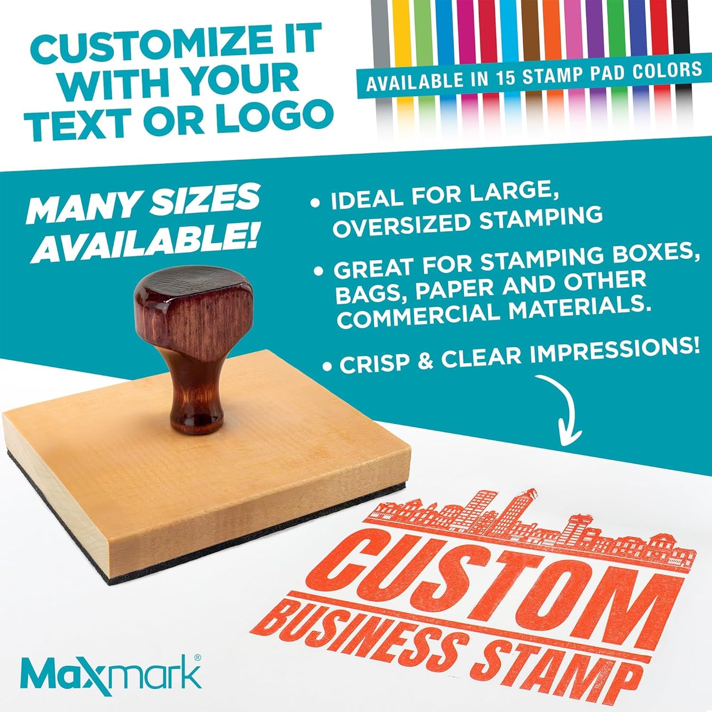 Custom Logo Hand Stamp - Personalized Wood Rubber Stamp - Upload Your Own Image (4"x8")