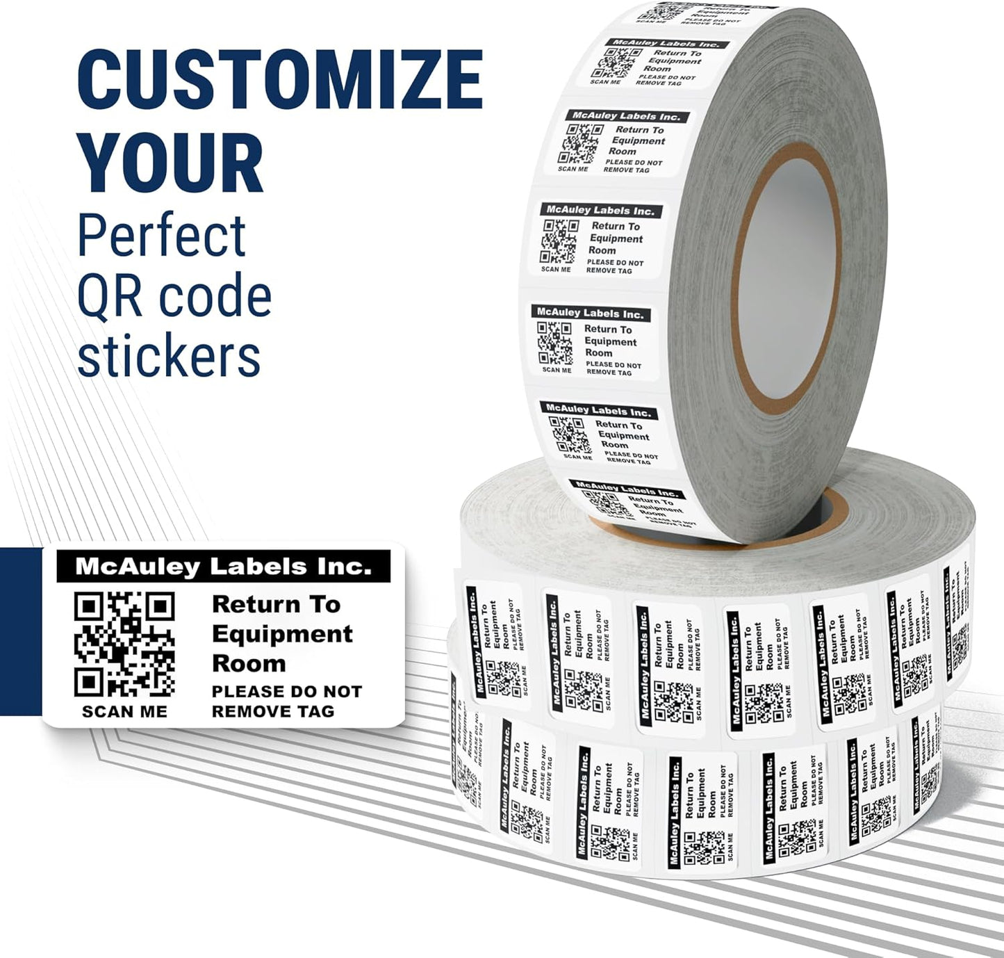 McAuley Labels Custom QR Code Stickers - Numbered, Permanent, Adhesive Asset Tags for Equipment - Semi-Gloss White Polyester - 2x1 Inches
