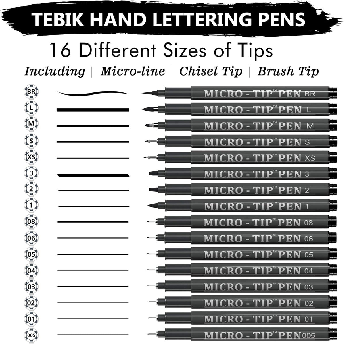 16 Pack Calligraphy Pens, Hand Lettering Pens, Brush Markers Black Ink for Beginners Writing, Lettering, Journaling, Art Drawing, Signature, Illustrations and Office School Supplies