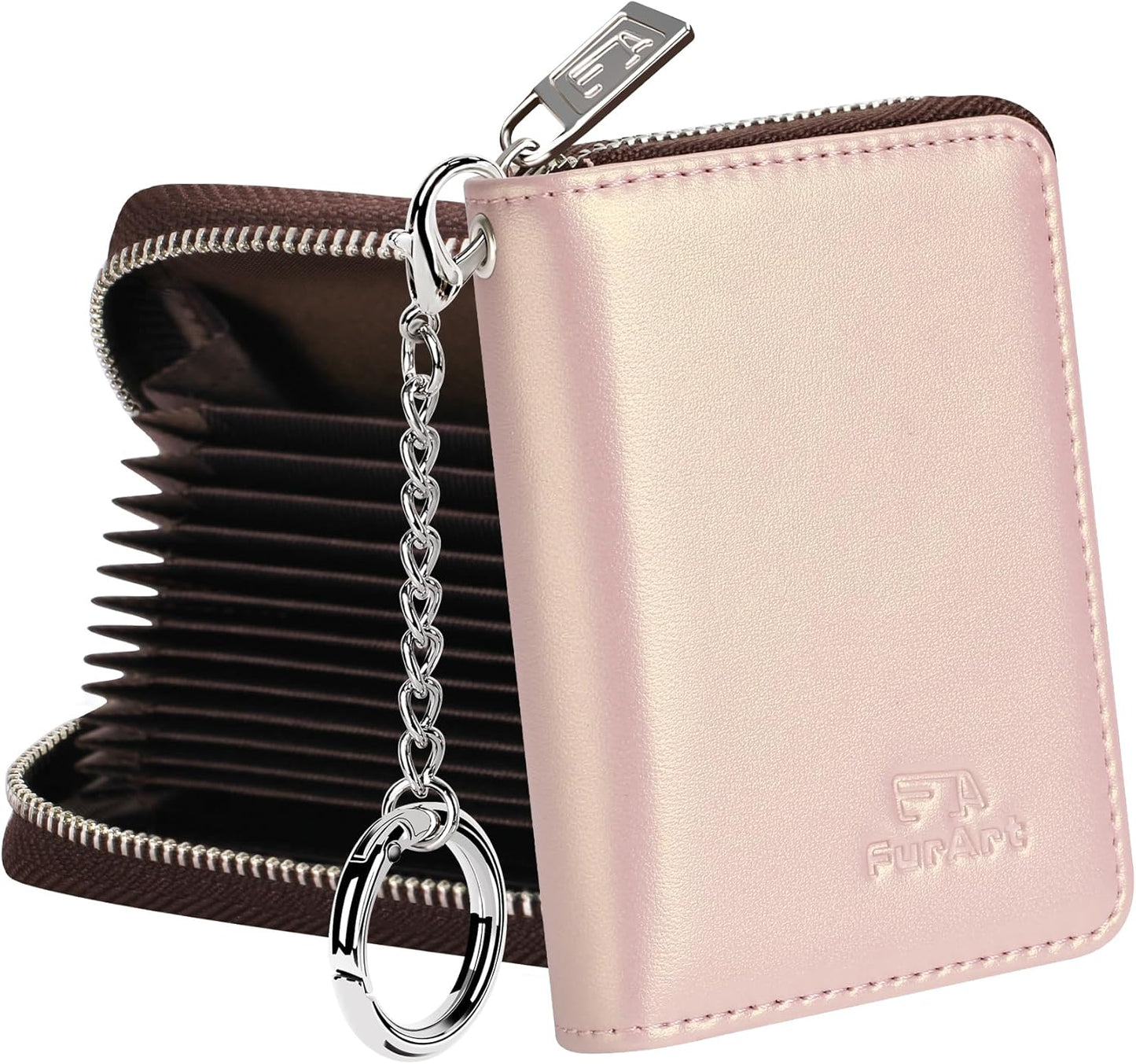 FurArt Zipper Wallet Women, RFID Blocking Credit Card Wallet, Business Card Holder, Compact Size KeyChain Wallet