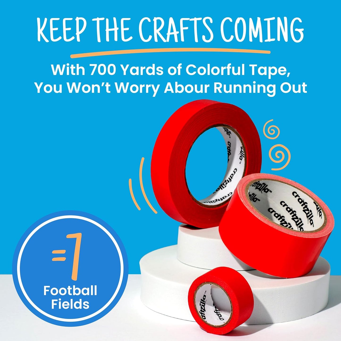 Colored Masking Tape - 7 Roll Multi Pack - 210 Feet x 1 Inch of Colorful Craft Tape for Arts & Crafts, Labeling and Color- Coding