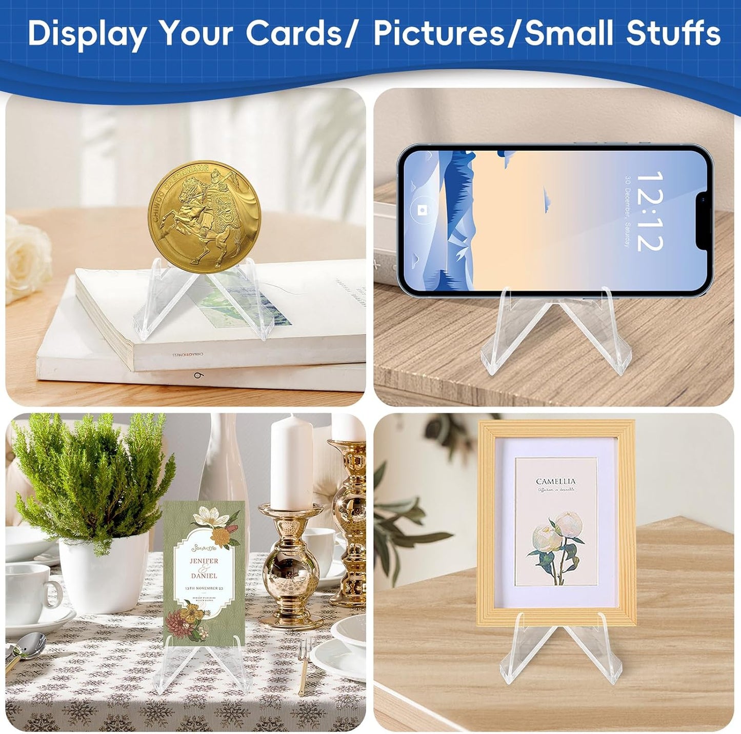 Acrylic Card Display Stands, 36 PCS Card Stands for Sports Cards, Clear Mini Easel Stand Holder for Challenge Coin Graded Card Sports Card PSA Card Baseball Card