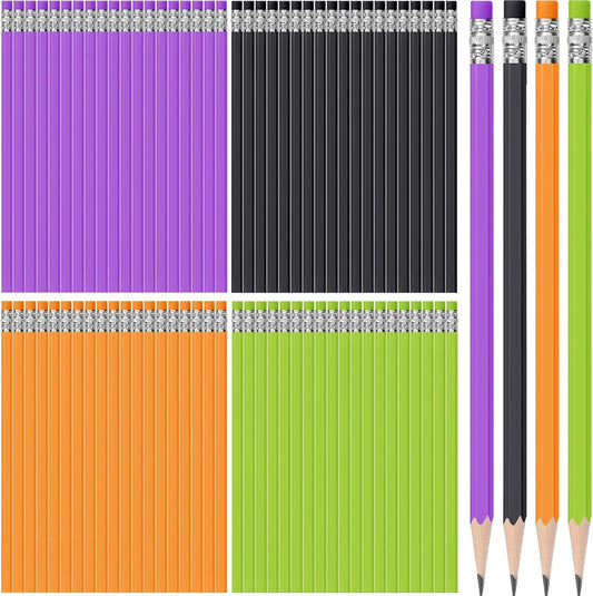 TecUnite 60 Pcs HB Pencils #2 Unsharpened Wood Cased Pencils with Eraser Hexagonal Pencil Cute Graphite No 2 Pen for Adults Gifts Exam School Office Sketching Learning(Purple Orange, Silver)