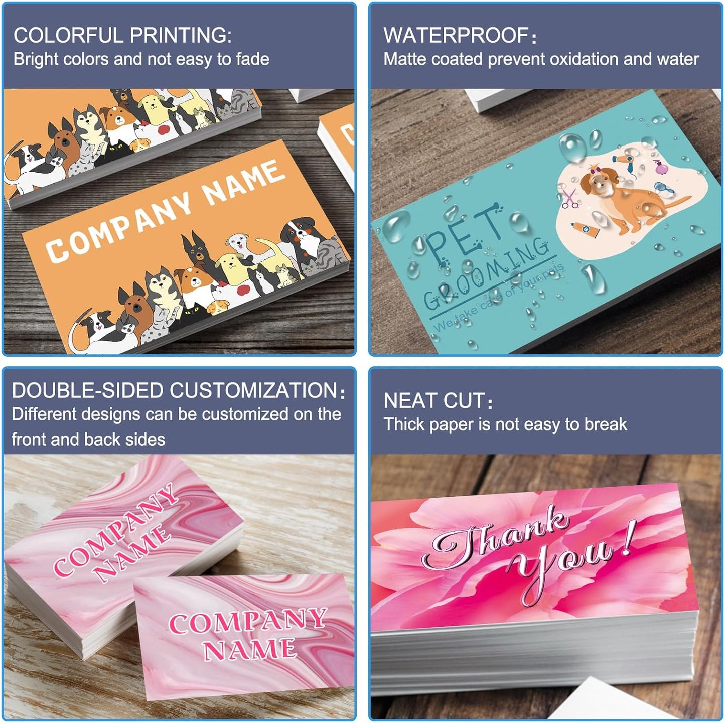 Custom Business Cards Customizable with Logo Text,Personalized Business Cards Photo Printable Pet Store Cards 1000 500 200 100 Double Sided Customize Cards for Small Business Waterproof