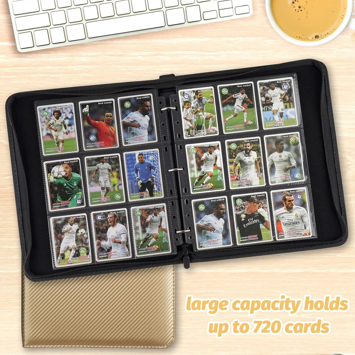 9 Pocket Card Binder, Premium Zip Trading Card Binder, 720 Double Sided Pocket PU Card Collection Binder, Collector Card Album, Card Folder for MTG, TCG, Sports Cards, Game Cards (Gold)